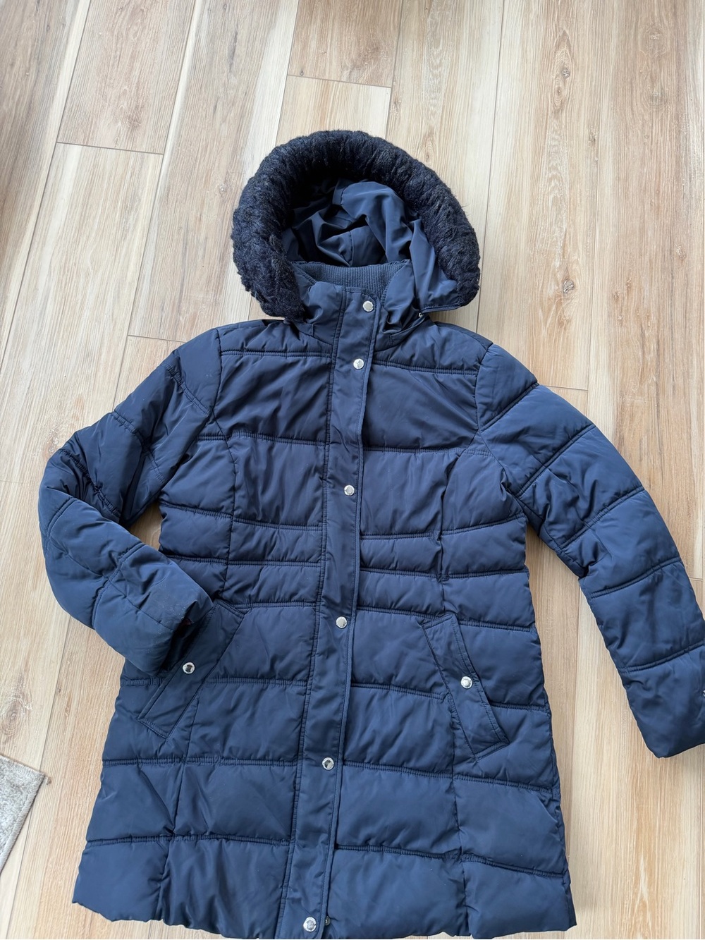 Women's Tommy Hilfiger Navy Quilted Parka with Faux-Fur Hood